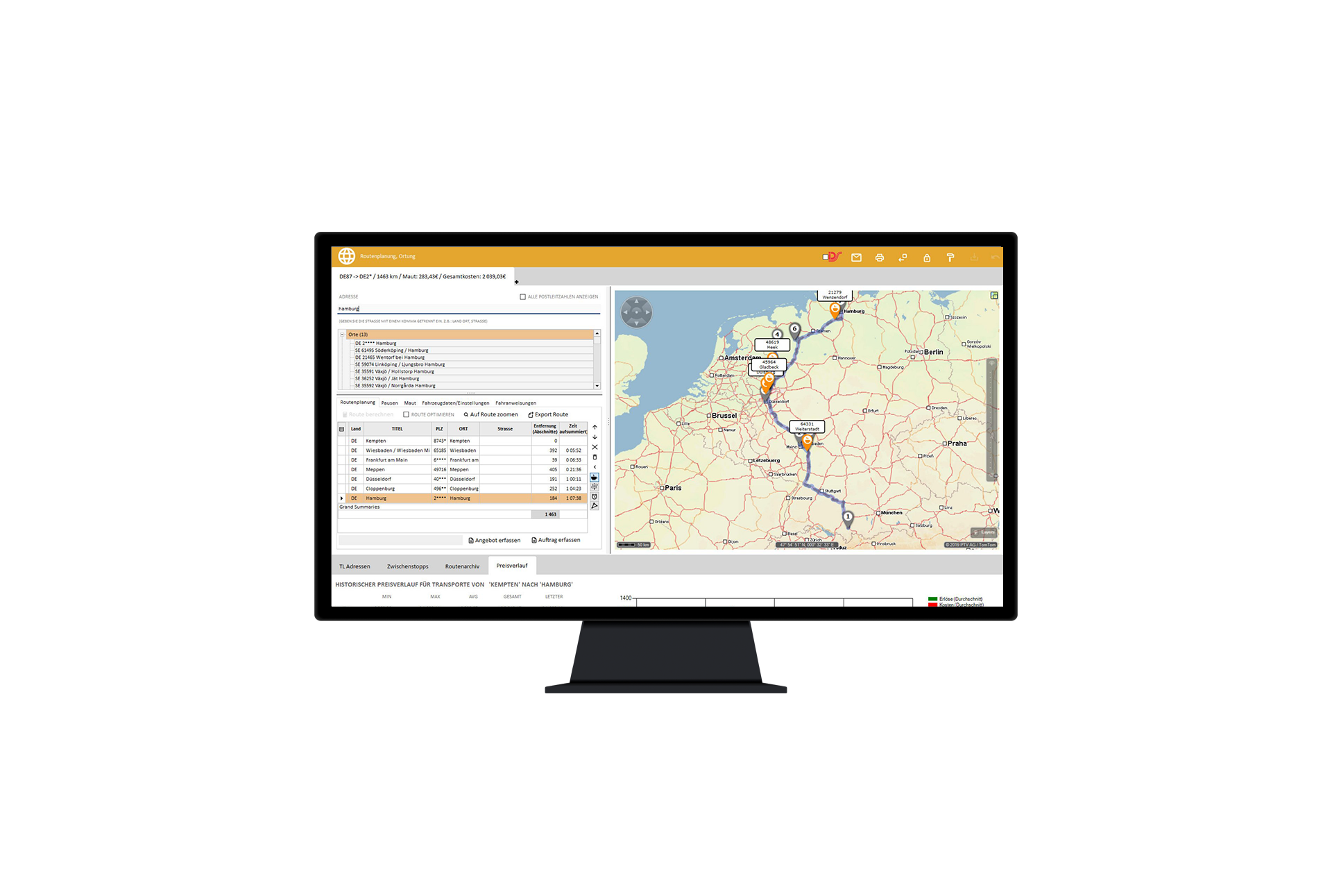 Einblick in das Routenplanungssystem der Logistiksoftware für Transportmanagement