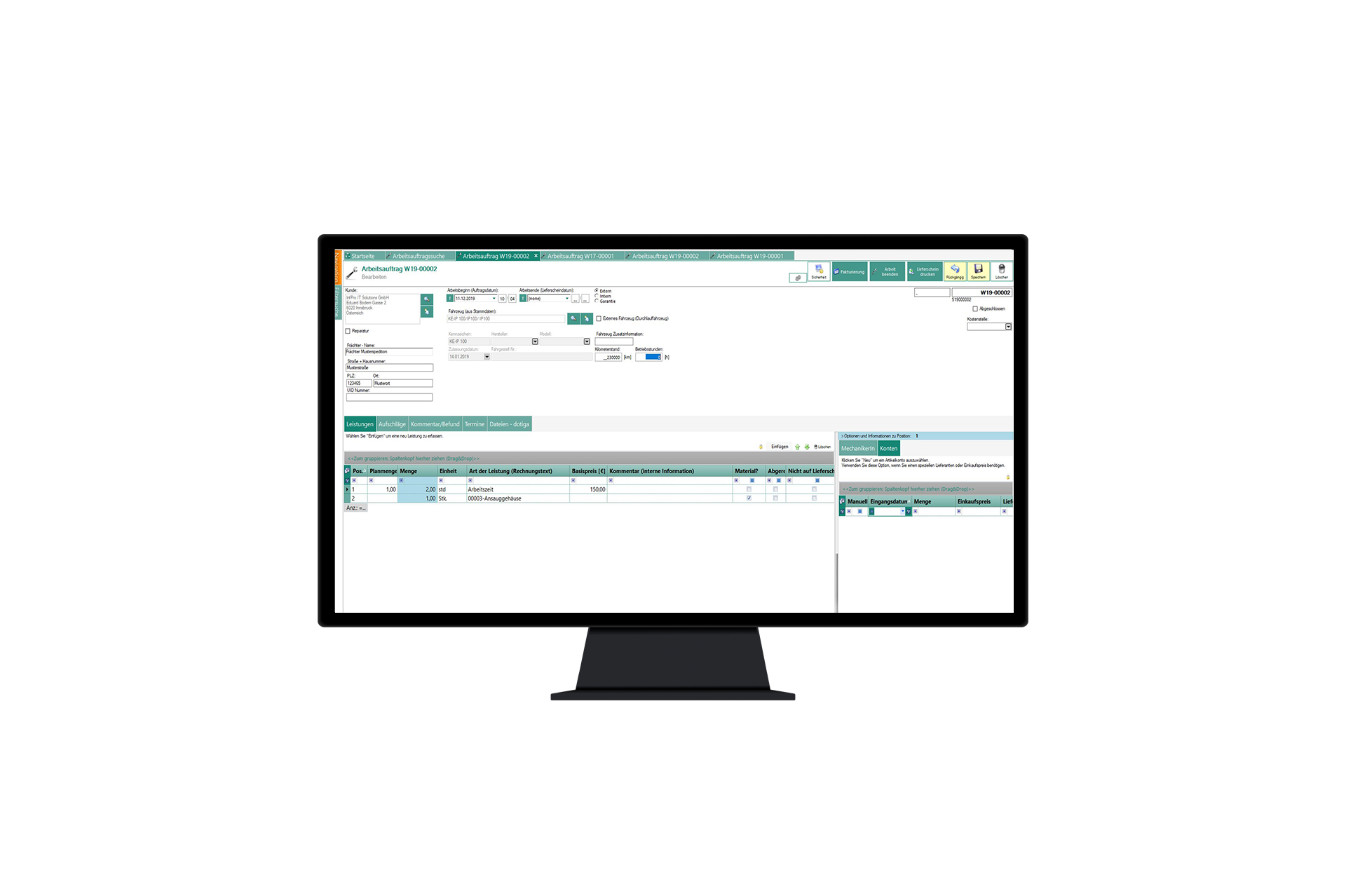 Screenshot zur Werkstattverwaltung der Logistiksoftware für Disposition und Transportmanagement
